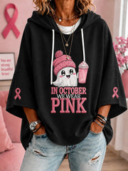 Frauen im Oktober tragen wir rosa Halloween Pink Ghost Print Brustkrebs Sensi bilisierung Unterstützung Kurzarm Hoodie