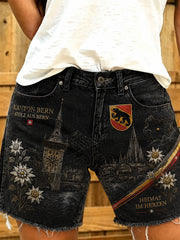 Lässige Damen-Jeansshorts mit Stadt-Souvenir-Print