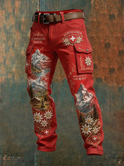 Herren-Long-Cargohose mit Alpen-Mountain-Print