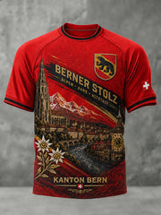 Herren-Raglan-T-Shirt mit kurzen Ärmeln und urbanem, denkwürdigem Grafikdruck
