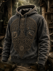 Herren-Retro-Viking-Valknut-Lebensbaum-Übergrößen-Hoodie