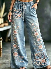 Damen-Eulen-Kunstdruck-Hosen