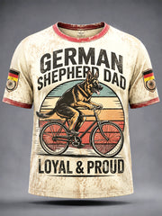 Herren Retro Deutscher Schäferhund Fahrrad druck Freizeit T-Shirt