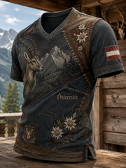 Herren-T-Shirt mit V-Ausschnitt im österreichischen Landhausstil