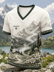 Herren-T-Shirt mit V-Ausschnitt im österreichischen Landhausstil
