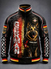 Herren-Schäferhund-Print lässig, stilvolle Stehkragen-Jacke mit Reiß verschluss