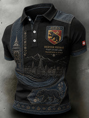 Herren-Poloshirt mit kurzen Ärmeln und urbanem, denkwürdigem Grafikdruck