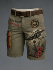 Herren-Cargo-Kurzhose im Vintage-Stil mit militärinspiriertem Print