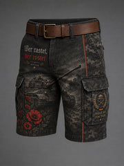 Herren-Cargo-Kurzhose im Vintage-Stil mit militärinspiriertem Print