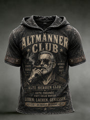 Kurzarm-Kapuzen-Sweatshirt für Herren mit Vintage-Slogan und Grafik drucken