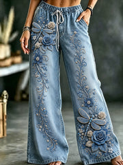 Damenhose mit Tier- und Blumenkunstdruck
