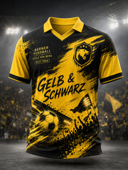 Herren-Poloshirt mit kurzen Ärmeln und fußballinspiriertem Print