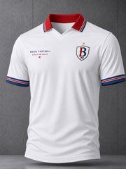 Herren-Poloshirt mit kurzen Ärmeln und fußballinspiriertem Print