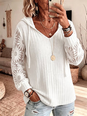 Damen Vintage Sonnenblumen Spitze Patchwork Kapuzen pullover