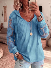Damen Vintage Sonnenblumen Spitze Patchwork Kapuzen pullover