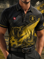 Herren-Sport-Poloshirt mit kurzen Ärmeln und Fußballmotiv-Print