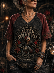 Frauen-Humor-Slogan-V-Ausschnitt-Off‑Shoulder-Kurzarm-T-Shirt