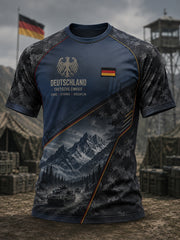 Herren-Raglan-Top mit kurzen Ärmeln und Vintage-Print im Militärstil