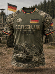 Herren-Raglan-Top mit kurzen Ärmeln und Vintage-Print im Militärstil