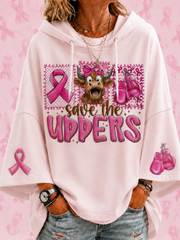 Damen-Kapuzenpullover Save The Udders mit kurzen Ärmeln