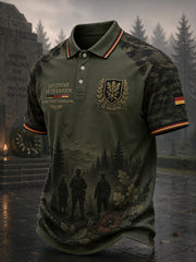 Herren-Poloshirt mit kurzen Ärmeln und vintage Militär-Gedenkdruck