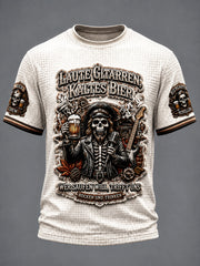 Herren Off-White T-Shirt im Bier-Rock-Stil mit deutschem Slogan-Print, lässig, waffelgewebt