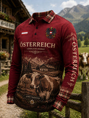 Herren-Poloshirt mit langen Ärmeln und rustikalem, kulturellem Jubiläumsdruck