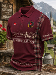 Herren-Poloshirt mit kurzen Ärmeln und rustikalem, kulturellem Motivdruck