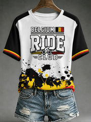 Damen-Cyclocross-T-Shirt aus Belgien, bedruckt, im Vintage-Stil, modisch, locker geschnitten, mit kurzen Ärmeln