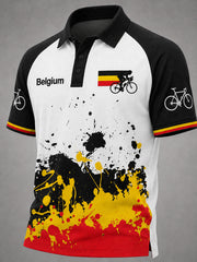 Männer Belgien Cyclo-Cross-Bedrucktes Raglan Polo-Shirt
