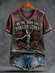 Damen-T-Shirt aus Deutschland mit Verlaufsmuster und V-Ausschnitt, lässig geschnitten