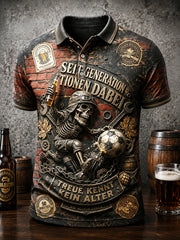 Herren-Poloshirt im Retro-Stil mit deutschem Bier- und Fußball-Slogan