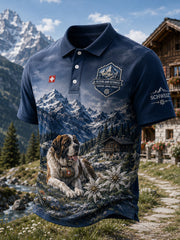 Herren-Poloshirt mit kurzen Ärmeln und alpinem Gedenkgrafikdruck