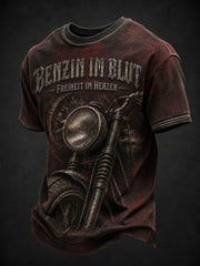 Herren-T-Shirt mit Aufdruck „BENZIN IM BLUT FREIHEIT IM HERZEN“