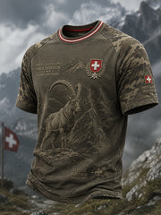 Herren-T-Shirt mit kurzen Ärmeln und Vintage-Print im Militärstil