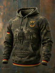 Herren-Kapuzenpullover im Vintage-Stil mit Veteran-Print und tief angesetzten Schultern