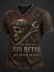 Herren-BIN NICHT ALT BIN RETRO MIT BENZIN IM BLUT bedrucktes V-Ausschnitt-T-Shirt