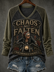 Langärmliges Damen-Slogan-Leinen-T-Shirt