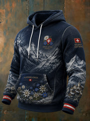 Herren-Kapuzenpullover im Alpin-Stil mit grafischem Print und tief angesetzten Schultern