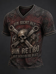 Herren-BIN NICHT ALT BIN RETRO MIT BENZIN IM BLUT bedrucktes V-Ausschnitt-T-Shirt