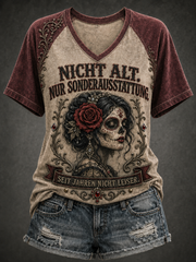 Frauen-Humor-Slogan-V-Ausschnitt-Off‑Shoulder-Kurzarm-T-Shirt