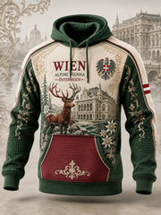 Herren-Retro-Stadt-Gedenkdruck-Waffelpiqué-Langarm-Sweatshirt