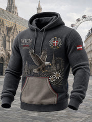 Herren-Retro-Stadt-Gedenkdruck-Waffelpiqué-Langarm-Sweatshirt