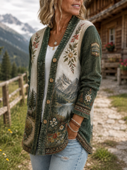 Damen-Strickjacke im österreichischen Landhausstil aus Denim, lässig geschnitten