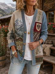 Damen-Strickjacke im österreichischen Landhausstil aus Denim, lässig geschnitten