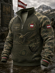 Herren-Raglanärmel-Zip‑Up‑Oberteil mit grafischem Vintage‑Military‑Print