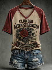 Frauen Lustiges Slogan Print V-Ausschnitt T-Shirt