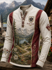 Herren-Casual-T-Shirt im österreichischen Landhausstil mit Knöpfen
