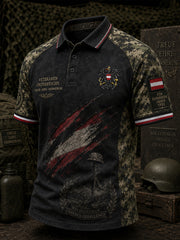 Herren-Poloshirt mit kurzen Ärmeln, Vintage-Camouflage- und Veteranen-Gedenkdruck