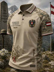 Herren-Poloshirt mit kurzen Ärmeln, Vintage-Camouflage- und Veteranen-Gedenkdruck